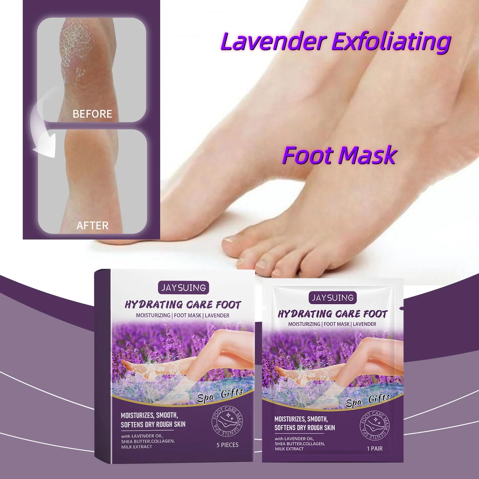 Lavender Exfoliating Foot Mask,Gentle Milk Acid Exfoliation Zero Irritation,Collagen Plumping For Youthful,Smooth Feet,Shea Butter No Post Peel Dryness,Restores Soft Baby Feet,3D Leak Proof, Wearable Design,Aromatherapy Lavender For Bedtime Self-Care
