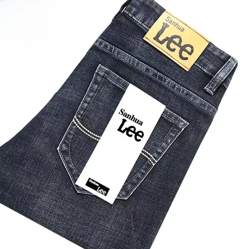 Busin Casual Thiened Elastic Denim Jeans Men's Loose Straight Leg Casual Large Size High Waist Wear-resistant Long Pants