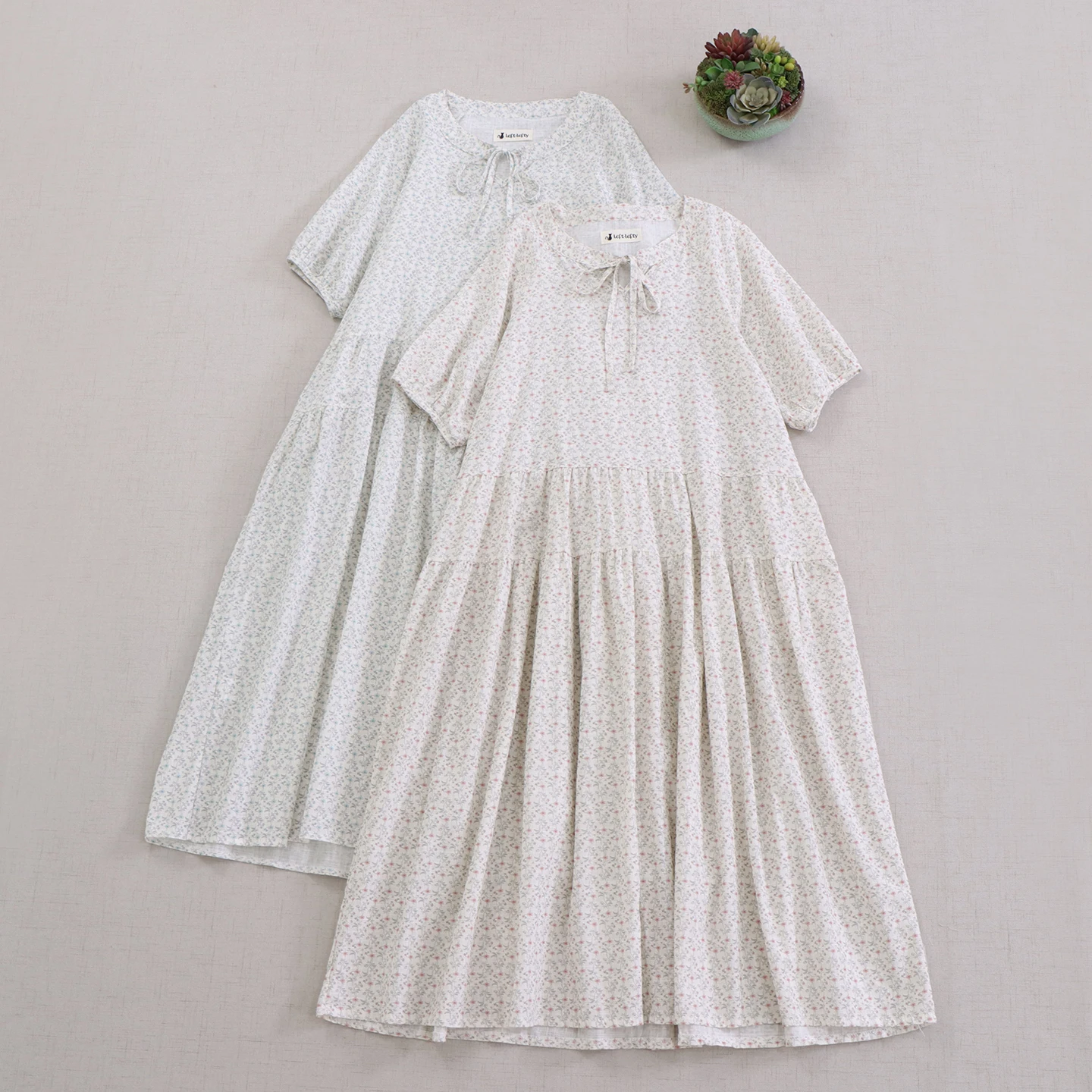 

Japanese Sweet Mori Girl Vintage Floral Printed A-Line Dress Women Summer Lace Up O-Neck Short Sleeve Casual Loose Midi Dresses