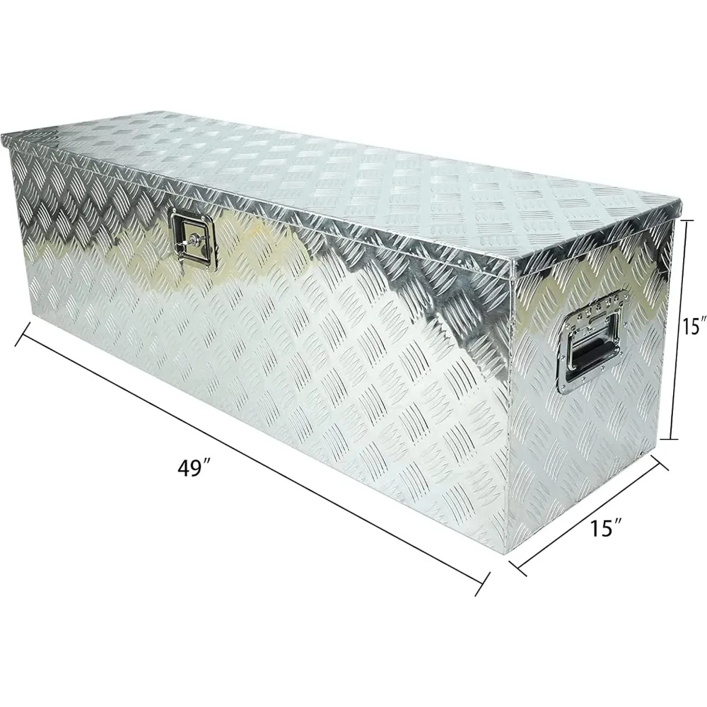 صندوق أدوات سرير شاحنة من الألومنيوم شديد التحمل مقاس 49 بوصة × 15 بوصة × 15 بوصة مع نمط مداس 5 بار لشاحنات الالتقاط، الجزء السفلي من الجسم