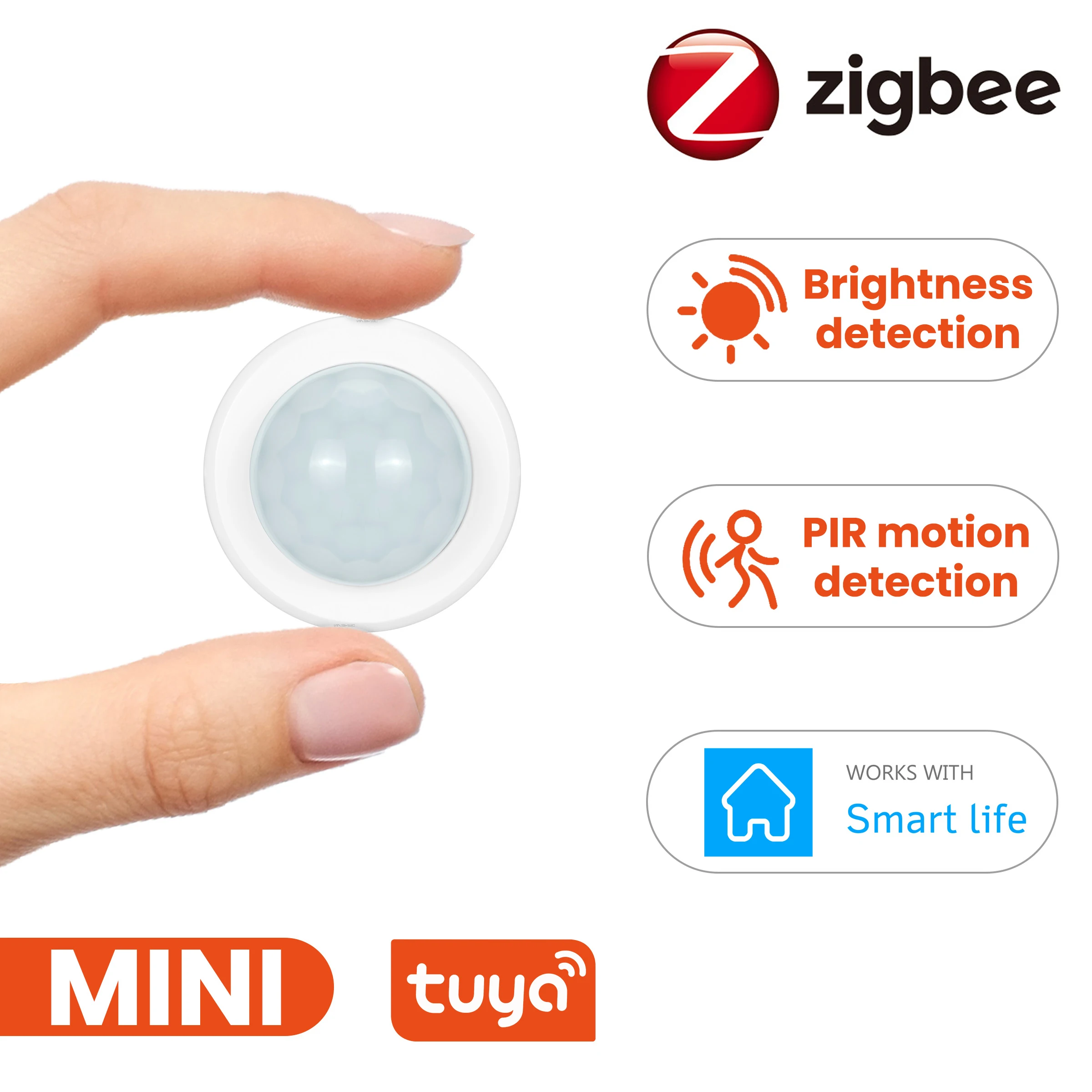 Tuya Zigbee 3.0 Mini PIR Motion Movement Human Body Detector with Brightness Luminance Sensor Lux Meter Home Security Alarm