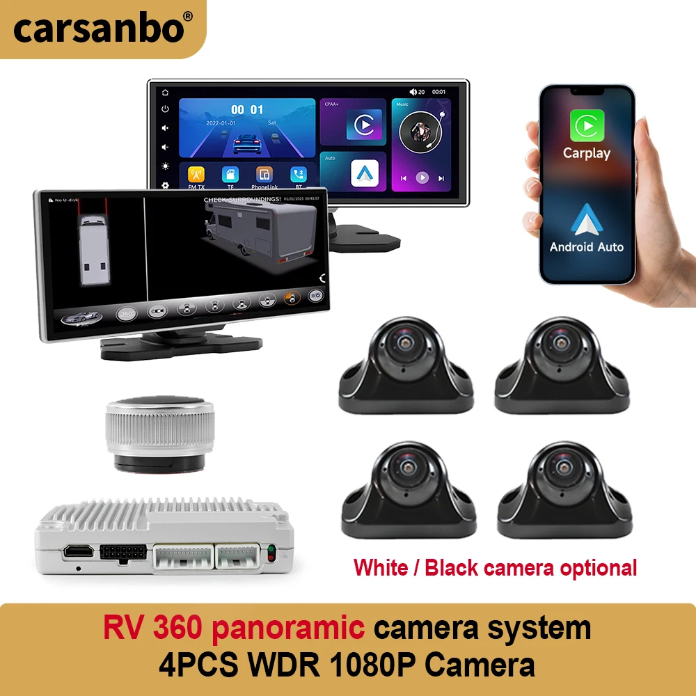Carsanbo RV 3D Bird Eye View Camera System With 4PCS 1080P Camera 360 Surround View System For Bus Trcuk With 11.26inch Screen