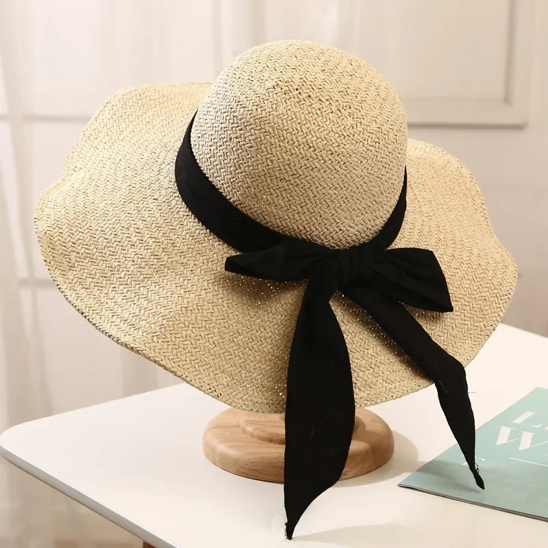 

Beach Beach Big Eaves Straw Hat Female Shade Straw Hat Show Face Small Photo Sun Visor Visor Sun Hat