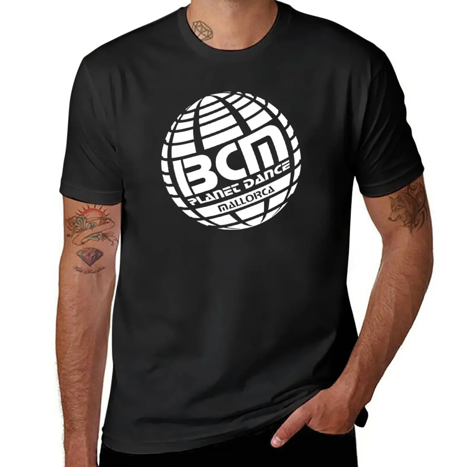 BCM Planet Dance Magaluf Mallorca: MODEL 2000 Globe black background Disco Spain T-Shirt for a boy plain t shirts men
