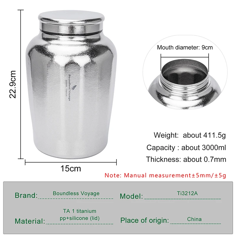 Boundless Voyage 3L Titan-Vorratsbehälter, langlebige Lebensmittelaufbewahrungsdose für Getreide, Nüsse, Kaffeebohnen, Tee, Müsli Ti3212A – Detail 1