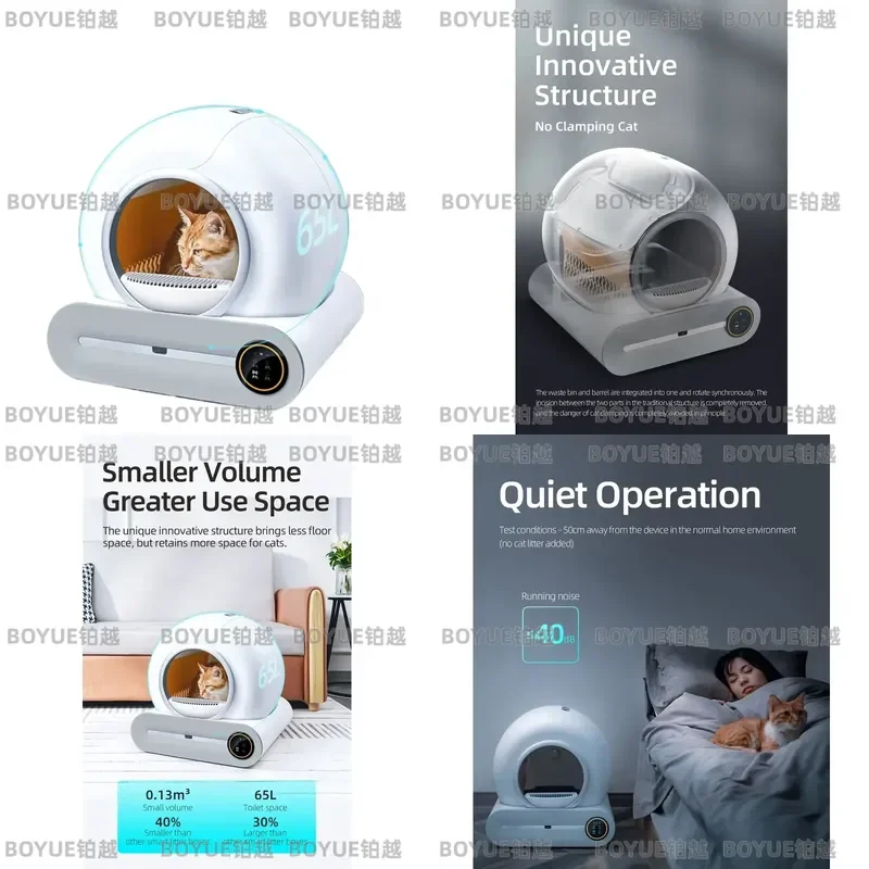 65L Large Space Silent Smart WiFi Cat Litter Box with 9L Trash Automatic Cleaning Fully Enclosed Electric Pet Toilet