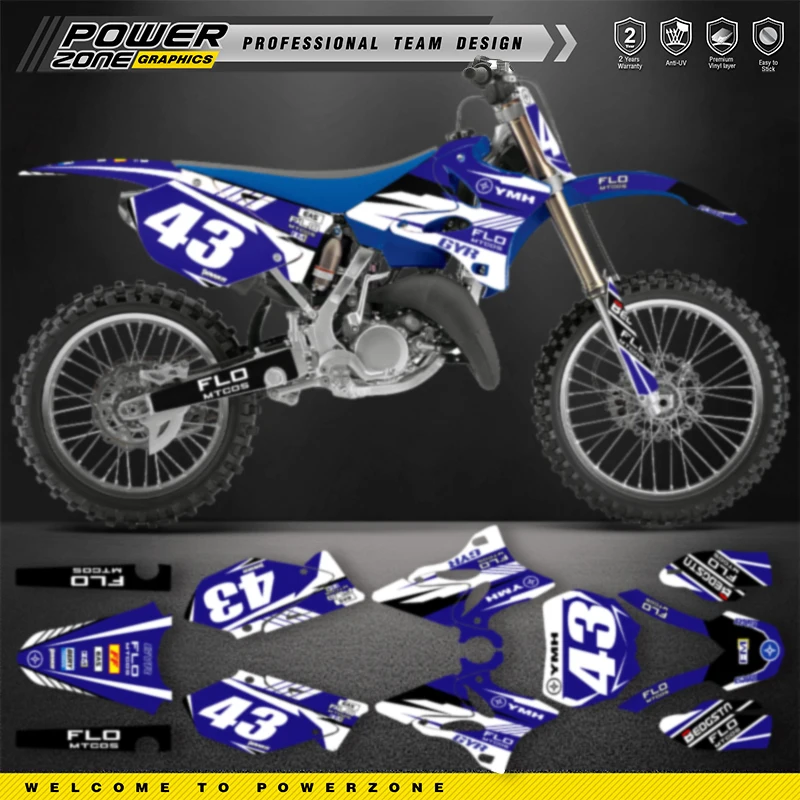 PowerZone مخصص فريق دراجة نارية ملصق كامل مجموعة الرسومات لياماها YZ125 YZ250 2002-2014 اسم الرقم ملصقات مخصصة