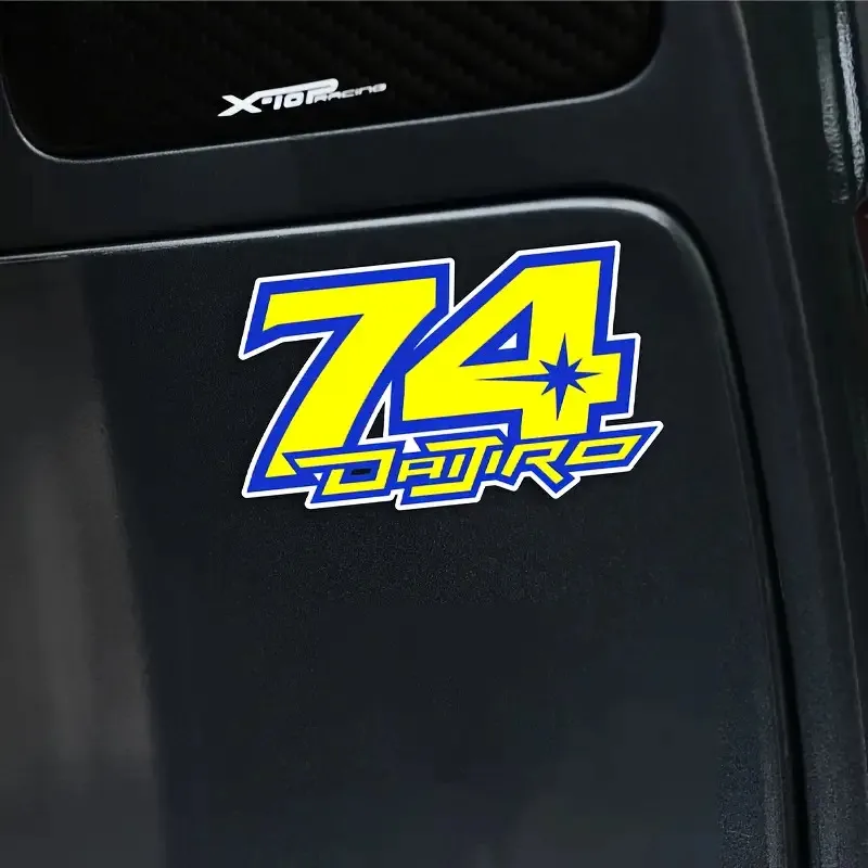 1 قطعة 74 رقم دراجة نارية ملصق الأصفر والأزرق تصميم لاصق لسيارة الكمبيوتر المحمول الزخرفية #6