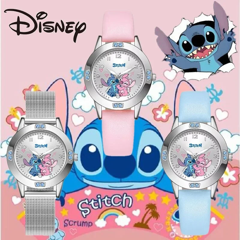 Disney New Stitch Children's Watch Steel Belt Pointer Digital Diamond British Watch Lilo &Stitch Boy Girl Child Birthday Gift