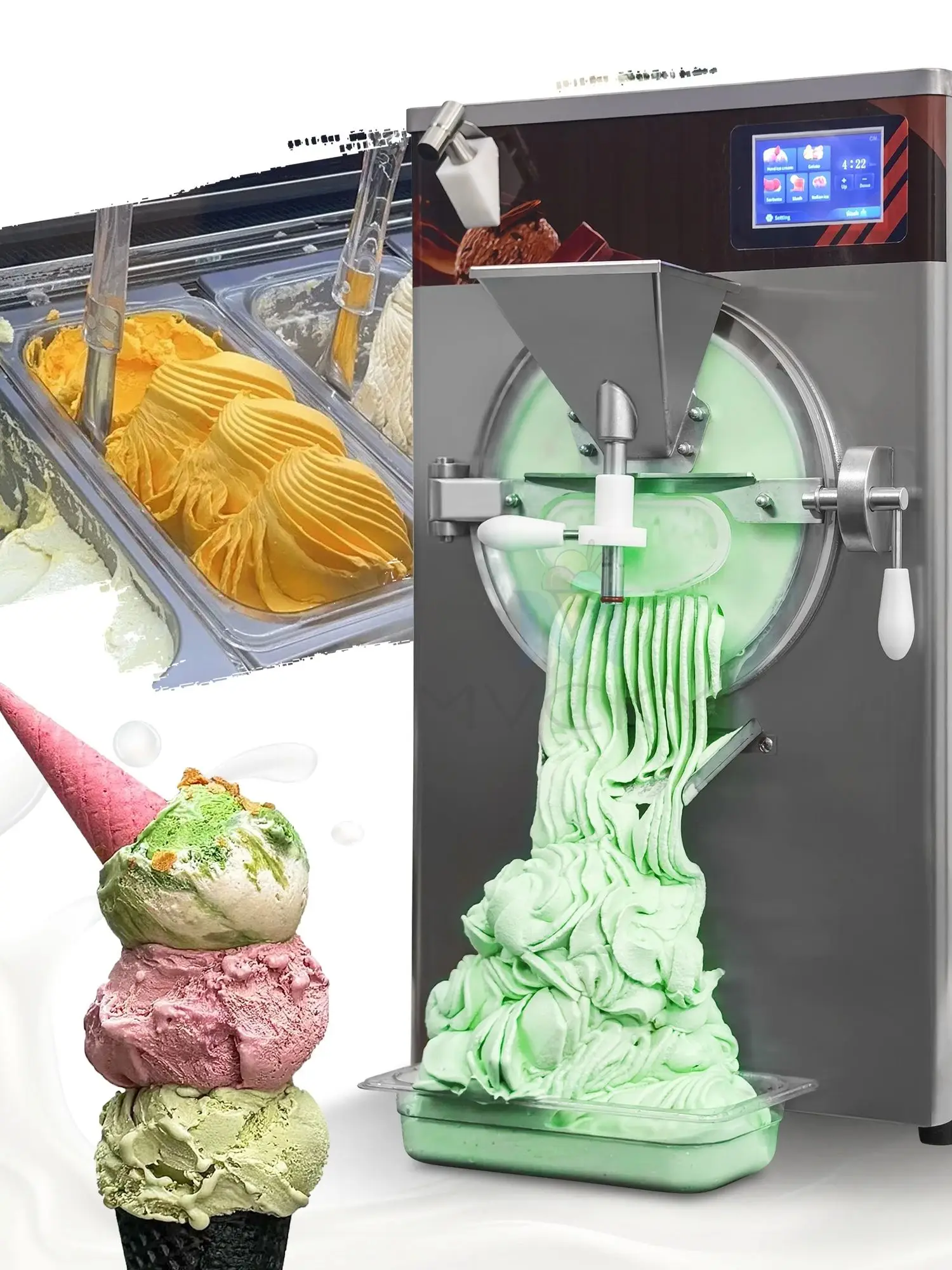 

Mvckyi 48-64L/H Commercial Stand Hard Ice Cream Machine/Italian Cone Maker/Sherbet Ice Cream Machine/Batch Chiller