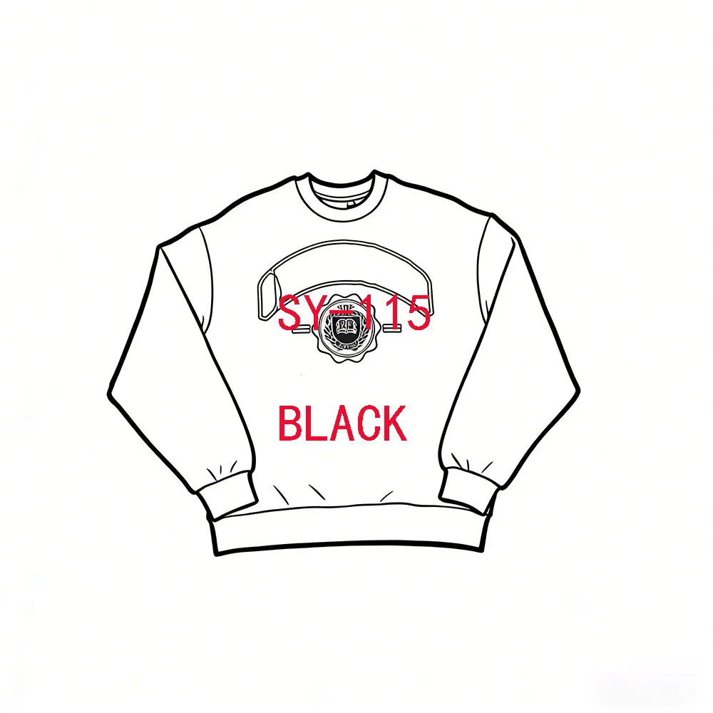 

SY-115 Men's Cotton Tracksuit Black Round Neck Hoodie and Sweatshirt Streetwear Jogging Top for Autumn Winter Sweats Outfit