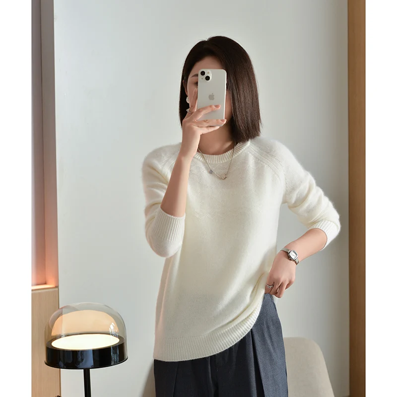 

100% Merino Wool Seamless Cashmere Sweater Women's O-Neck Hoodie Autumn/Winter New Knitted Sexy Hollow Wool Sweater