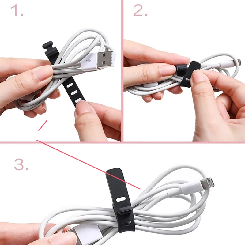 50pcs Silicone Cable Ties Cord Organizer Cable Straps Organizer Wire Manager Mouse Earphone Data Line Winder