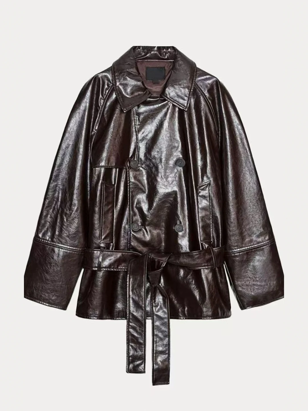 Manteau de moto rétro Sle ort avec ceinture en cuir PU, Long col rabattu, Jaet décontracté pour les déplacements