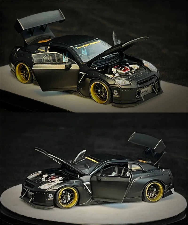 

PGM 1:64 R34 Z-TUNE Green Rocket Bunny R35 Matte Black Diecast Model Car
