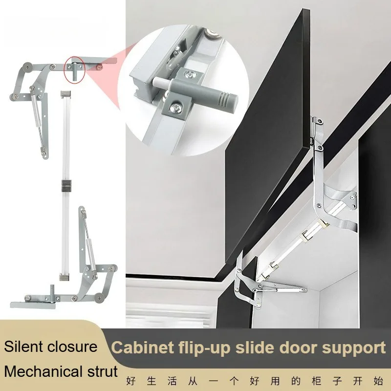 1 set Folding Lift Desk Bracket Cabinet Door Hinge Flat Slide Support for Cabinets with Lift Buffer Pneumatic Rod Holder Suit