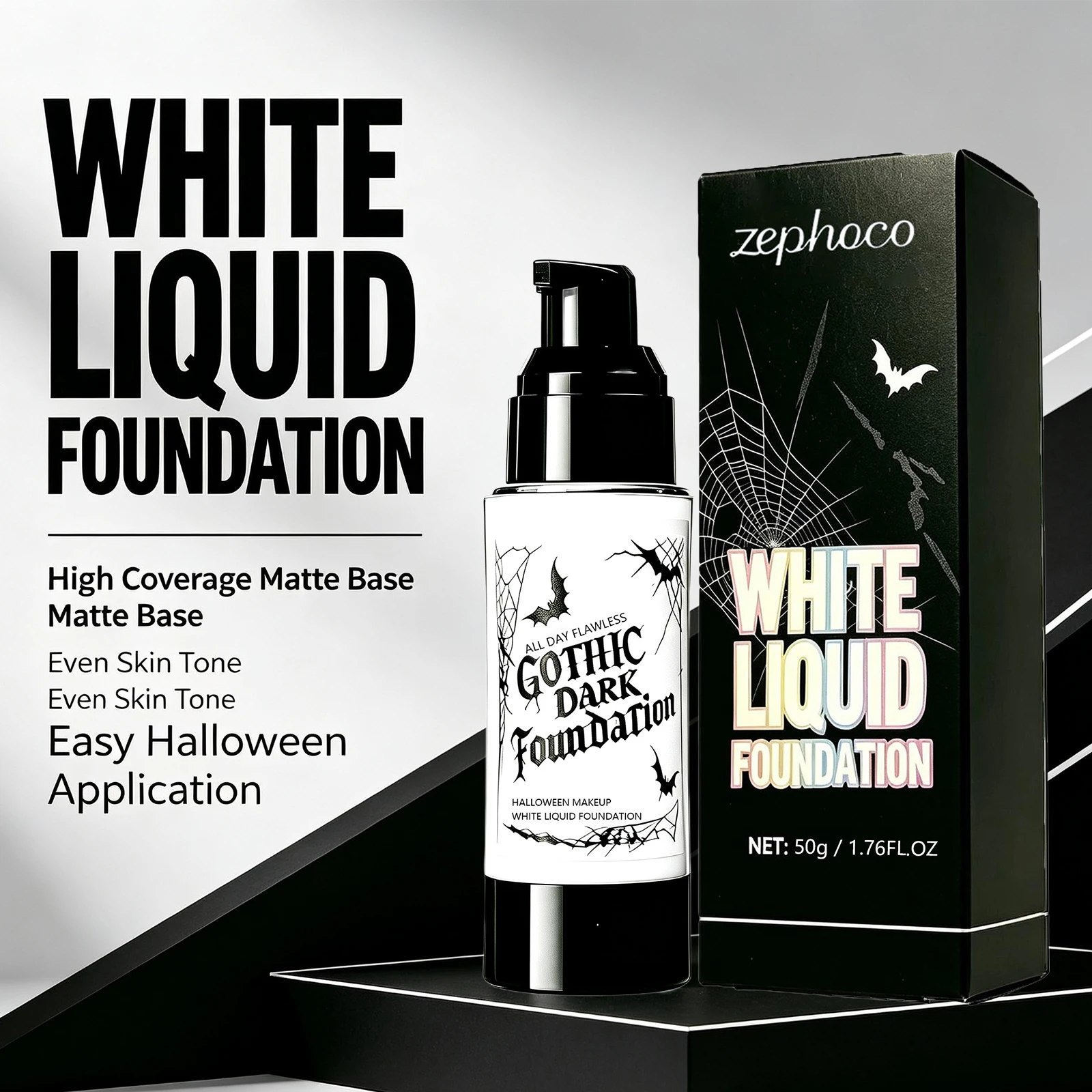 White Foundation Makeup for Halloween Clown Vampire Cosplay Full Coverage Face Body Paint Base Long Lasting Cosplay Makeup Base