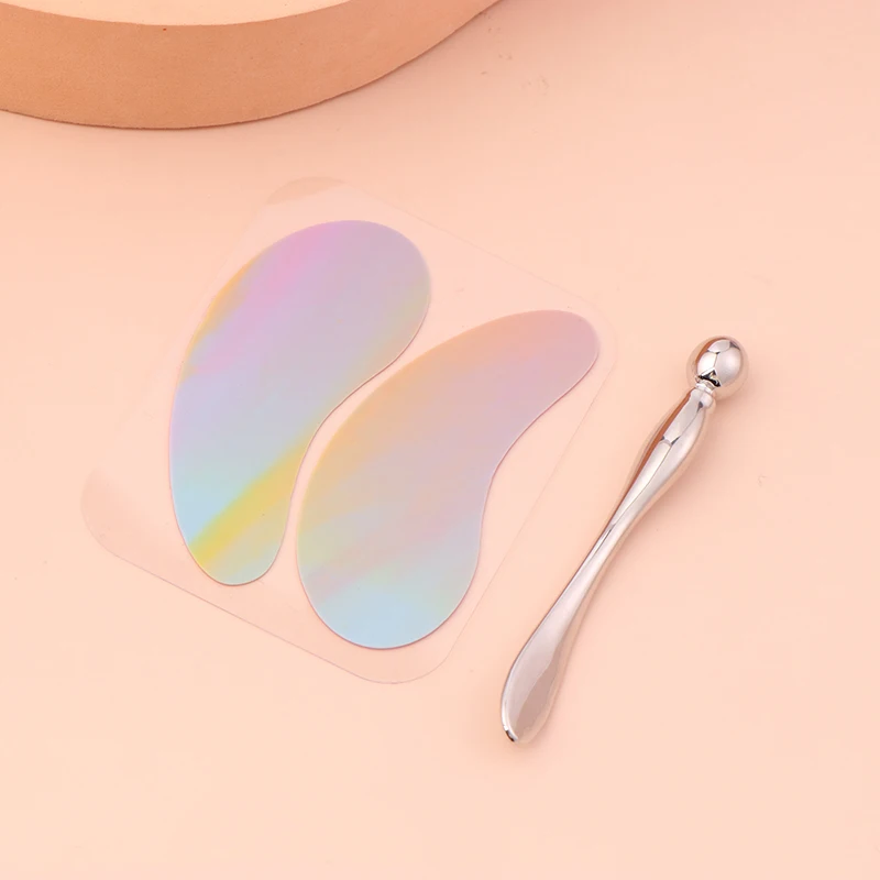 [MP] 1 paio di cuscinetti per occhi in silicone riutilizzabili Estensione ciglia super appiccicosa sotto lo cerotto in gel per occhi con strumento per il trucco del massaggiatore