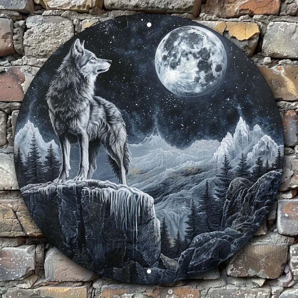 

Wolf on Cliff Moonlit Landscape Aluminum Wall Art, Perfect for Bridal Shower, Birthday, Bachelor Party, Anniversary Decor