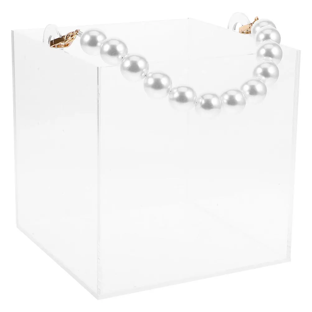 

Sturdy Clear Acrylic Box with Pearl Handle Wedding Party Favor Container Elegant Storage Case for Candies Jewelry Gift Packaging