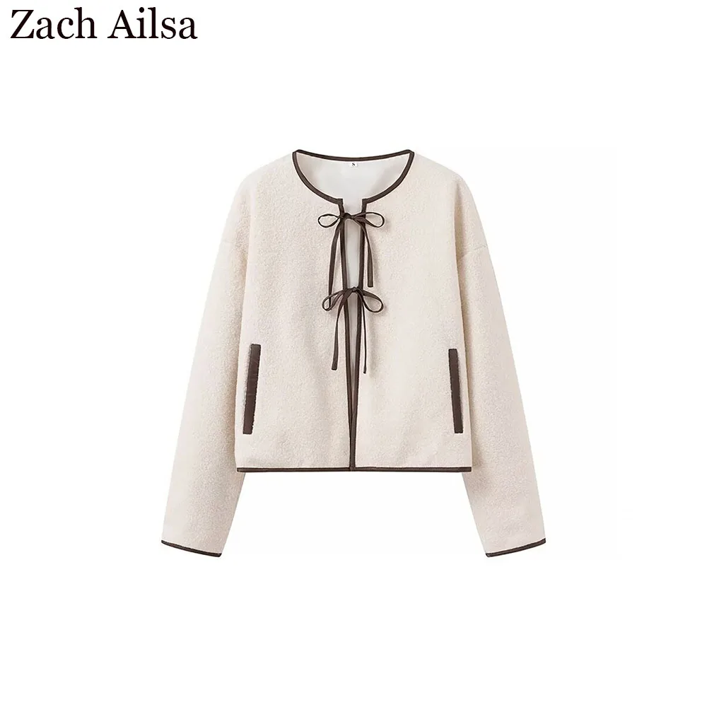 

Осенняя новая женская одежда, французский дизайн, круглый вырез, длинные рукава, галстук-бабочка, украшение, короткий свободный кардиган, куртка