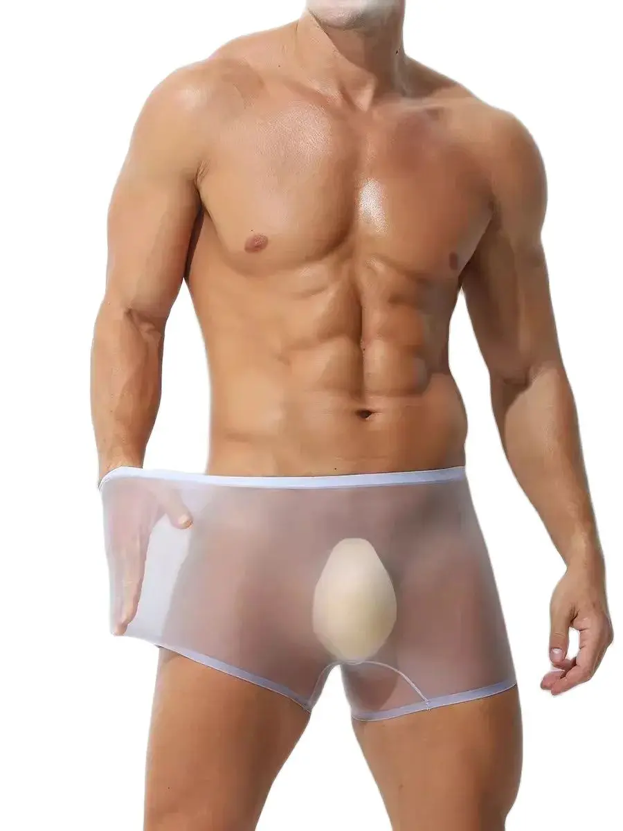 50g ultra-thin transparent men's underwear with flat corners and four corners of ice silk in one piece, seamless and low waisted