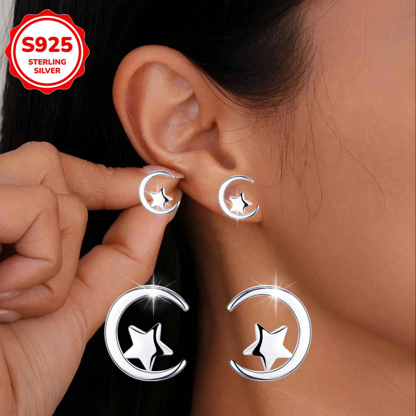 1 par de pendientes asimétricos de plata de ley 925 con forma de estrella, perfectos para regalar entre amigos, para ir al trabajo a diario, reuniones y banquetes