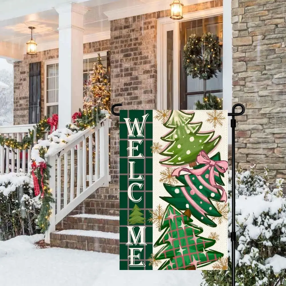 RABUSOFA Christmas Garden Flag 12x18 Inch Christmas Tree Double Sided Outside, Winter Festive Holiday Yard Outdoor Decorativ llz