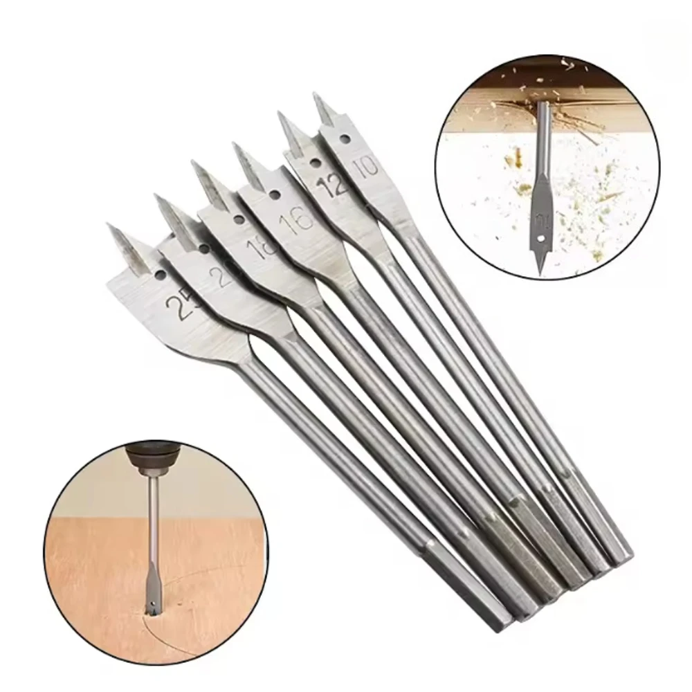

6pcs Natural Woodworking Drill Bit Set Hexagonal Handle Three Pointed Flat Drill for Wooden Board Hole Opening
