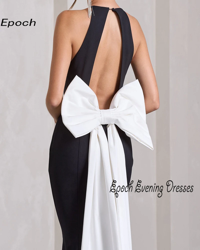 Epoch Evening Dress فساتين مناسبة رسمية Elegant Mermaid Cocktail Prom Gown Black Open-Back Maxi Dress With Oversized White Bow