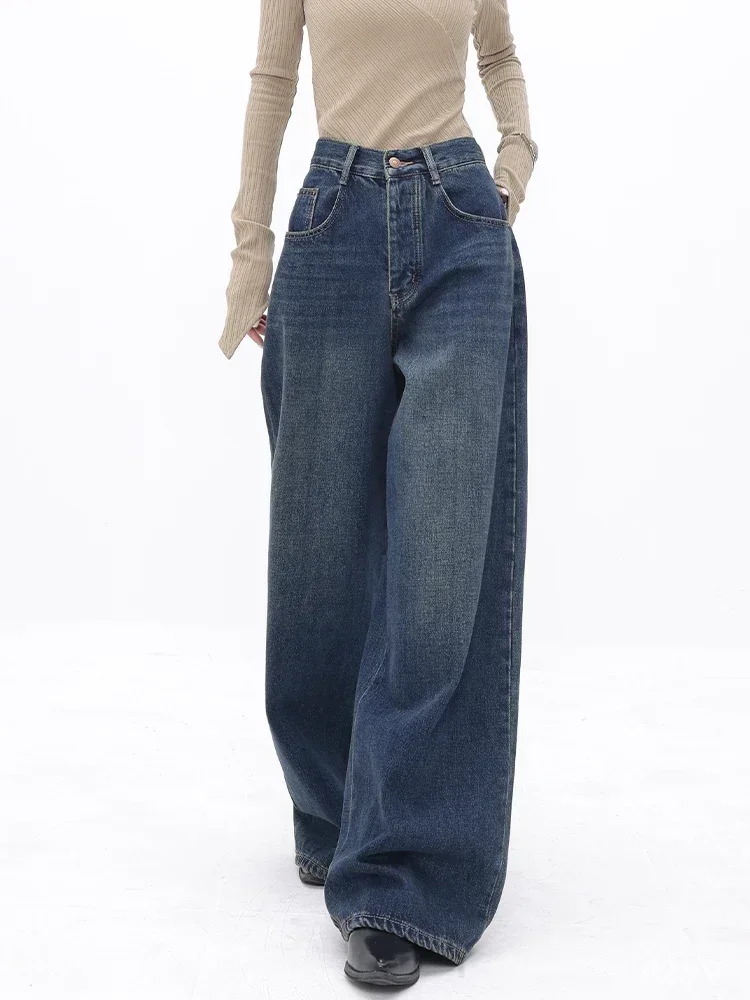 

Women's Retro Wide Leg Baggy Casual Denim Trouser Harajuku Aesthetic High Waist Loose Jeans 2024 Summer Fashion Solid Color Pant