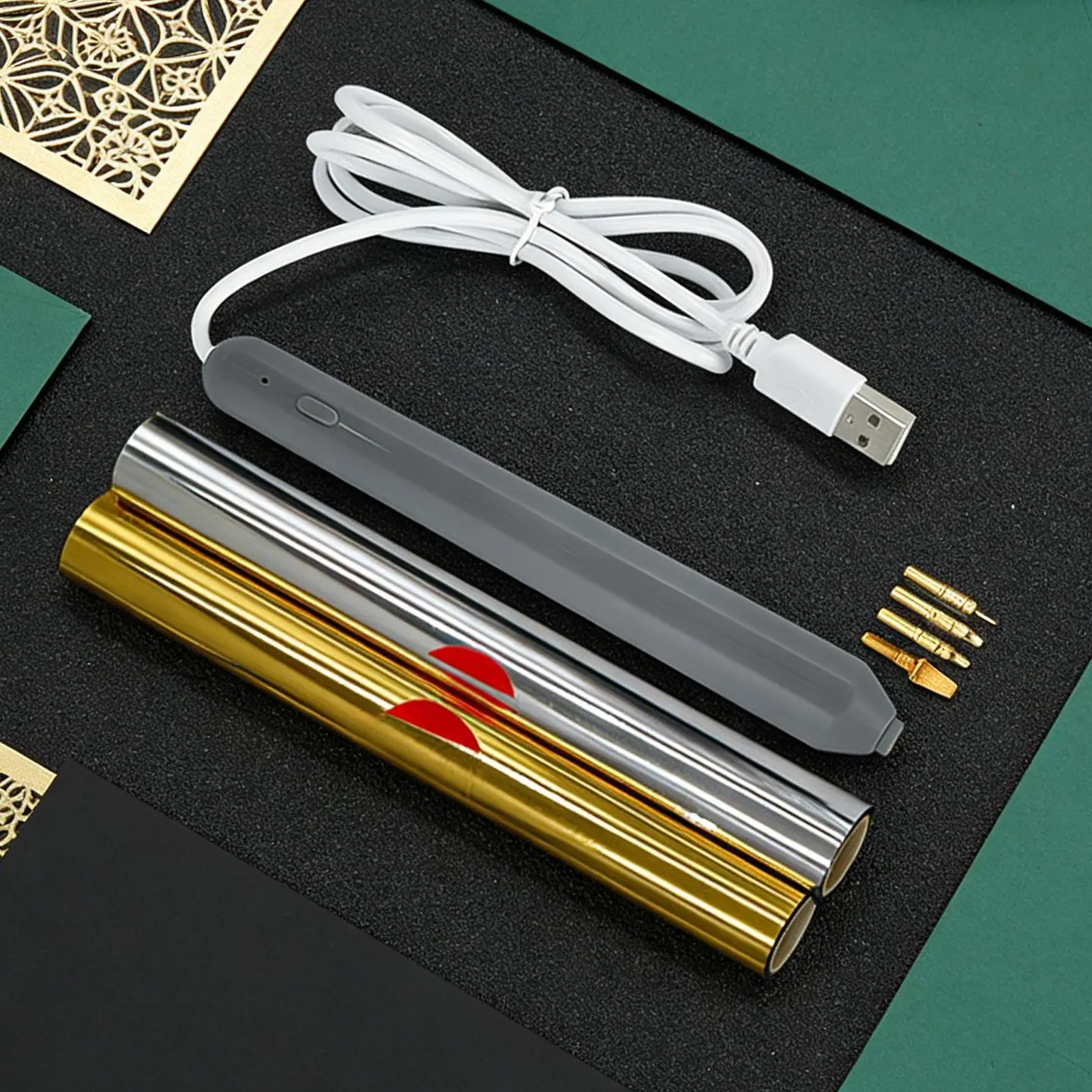 USB Heat Foil Pen Set Stamping Pen for Scrapbooking Tool Kits WIth Gold & Silver Hot Foil Roll Drawing Pen for Scrapbook making view 2