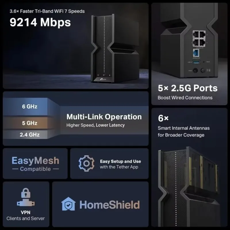 Meubilair.Tri-Band BE9300 WiFi 7 Router Archer BE550 6-Stream 9,2 Gbps Uitgebreide dekking VPN Ondersteuning bank