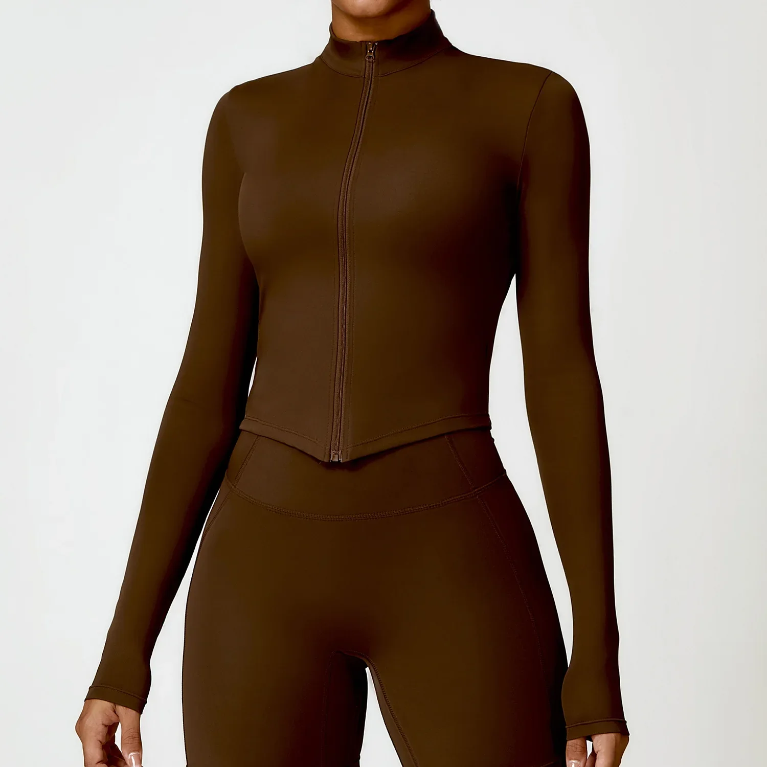Custom LOGO women\'s quick-drying nude fitness jacket zipper outer wear running sports tight long-sleeved yoga clothing top