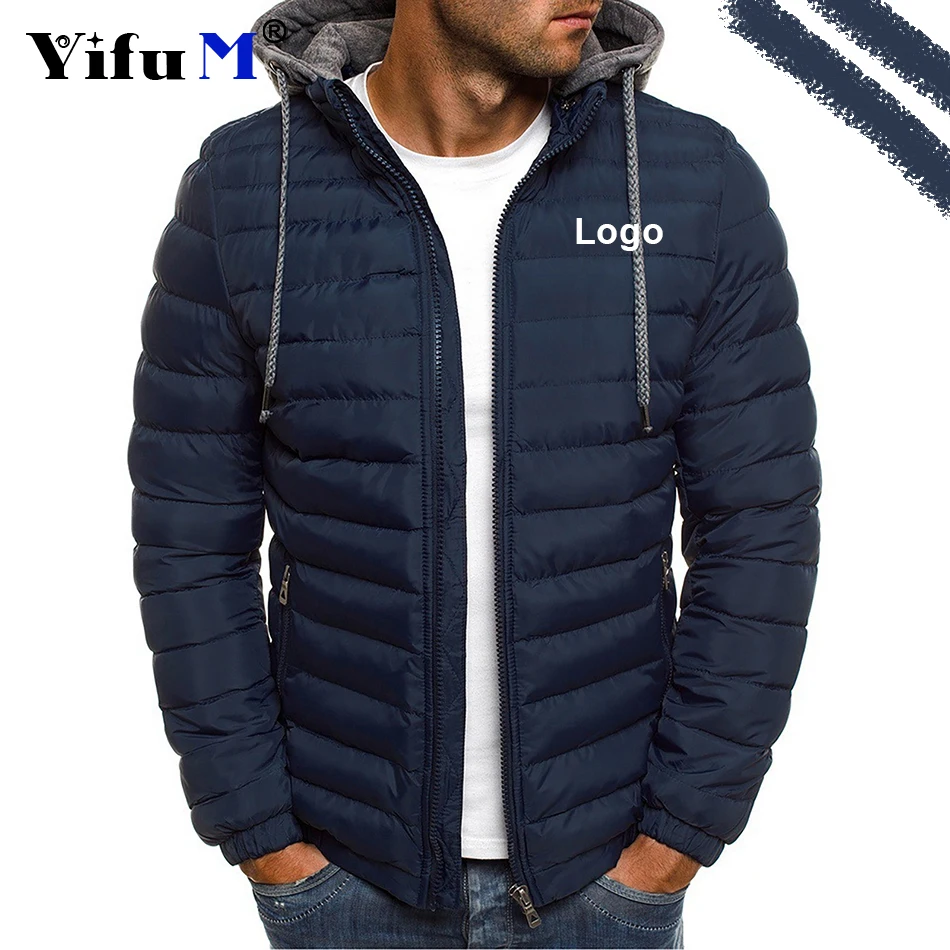 2024 DIY Logo Men Hoody Jacket Zipper Coat Down Sports Jacket Casual Trendy Menswear Windproof Autumn Winter Outwear Male Tops