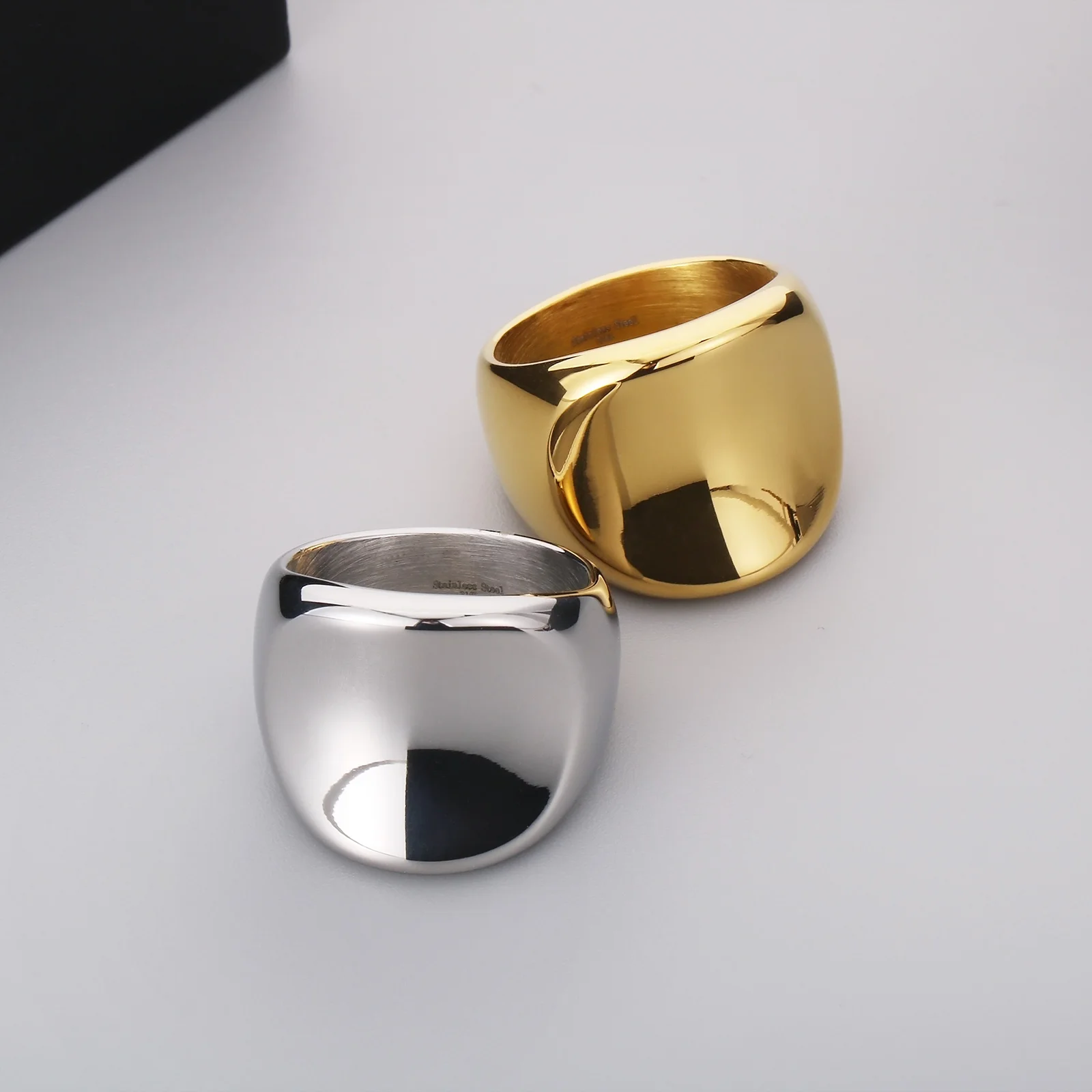 KALEN Vintage Thick 316L Stainless Steel Rings for Women Chunky Smooth Rings Fashion Finger Ring Girls Party Jewelry Gifts