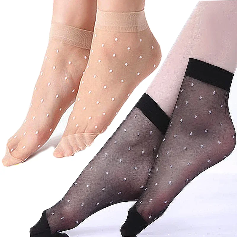 5 Pairs Ultra-thin Silk Socks Women Sexy Ankle Stockings Summer Translucent Crystal Invisible Sock Girls Charm Point Socks