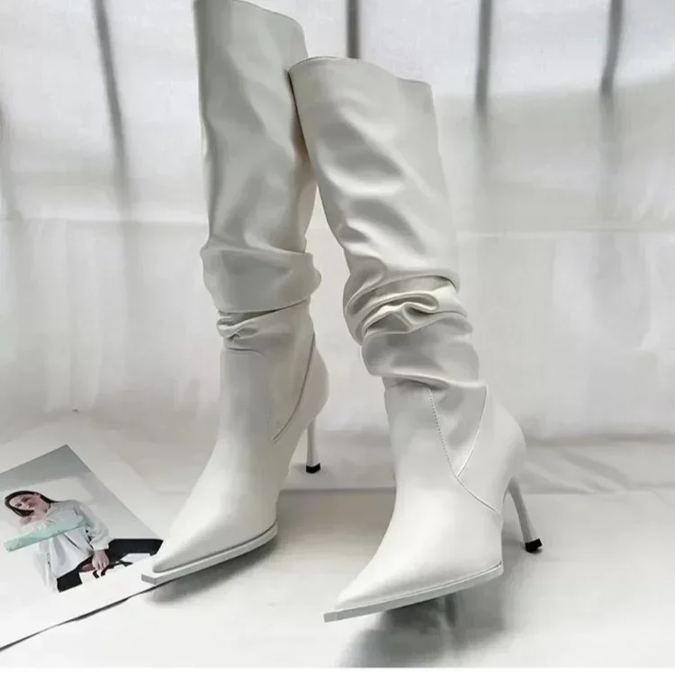 Sexy Winter Women High Boots Fashion Pointed Toe Stiletto Heel Long Boots Ladies Elegant Knee High Boots Shoes Botas De Mujer