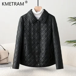 Genuine Leather Coat Women High Quality 100% Real Sheepskin Leather Jacket 2024 Autumn Winter Rhombus Cotton Coats Chaquetas