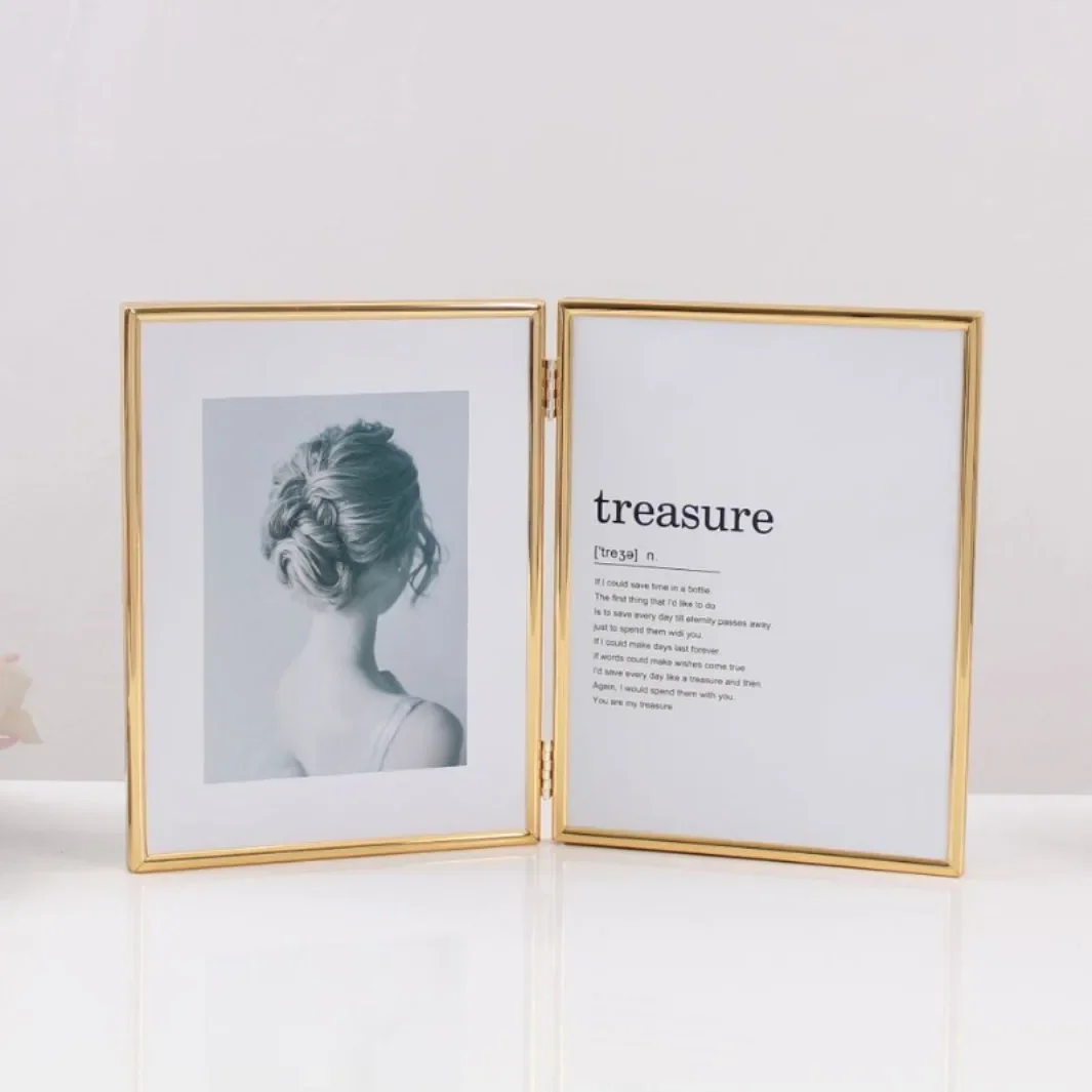 Double‑Sided Folding Metal Photo Frame Gold Silver Rose Gold Tabletop Picture Frame Desktop Family Photo Display Home Decor