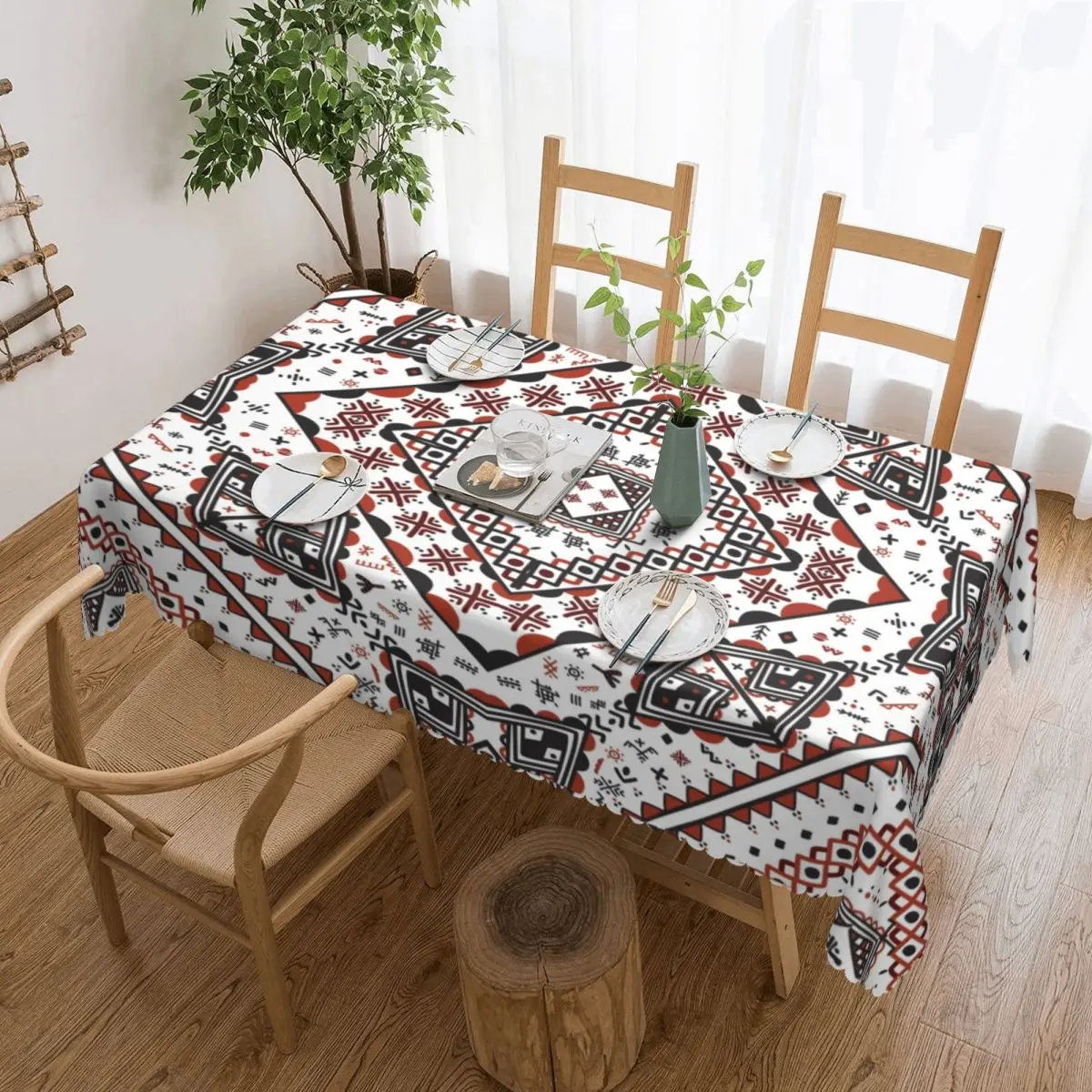 Custom Rectangular Waterproof Kabyle Pottery Berber Motifs Table Cover Geometry Ethnic Berber Table Cloth Tablecloth for Picnic