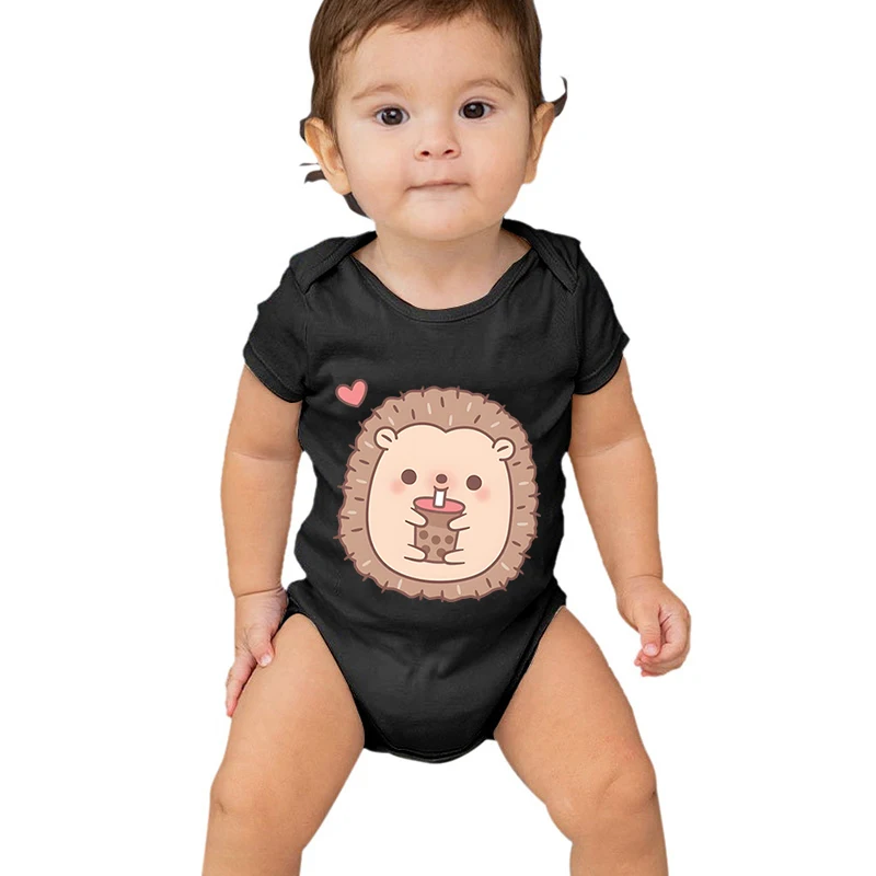 Cotton Baby Girl Boy Jumpsuit Cute Hedgehog Bubble Tea Pattern High Quality Infant Romper Cartoon Animal Style Newborn Bodysuits