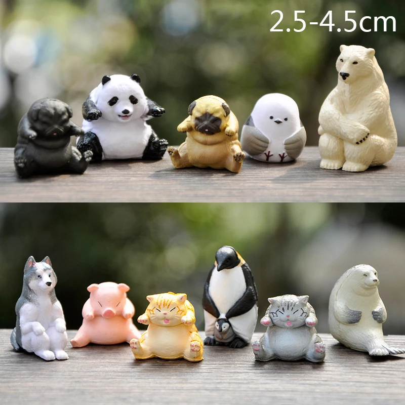 11Pcs/bag Cartoon Mini Simulation Animal Models Cute Polar Bear Penguin Panda Cat Doll Children's Toys Desktop Decoration Gift