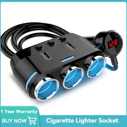 Cargador de encendedor de cigarrillos de coche, 2 puertos USB, divisor de enchufe de 3 vías, DC 12 ~ 24V, adaptador de corriente automático, enchufe de cigarro, cargador de alta velocidad