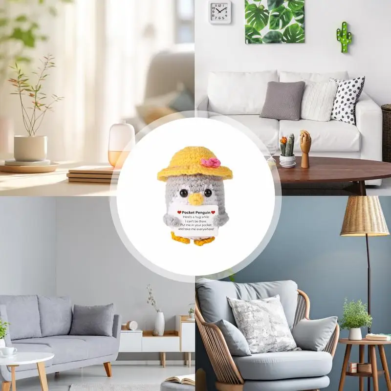 Funny Pocket Penguin Hug Positive Energy Collectible Penguin With Encouragement Card Small And Cute Toy Wearing Hat Doll For
