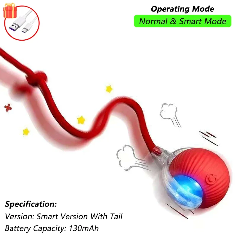iLMH 1/2 PCS Cat Interactive Ball Toy Automatic Rolling Ball Faux Tail Rechargeable Smart Pet Electric Toy Pet Toy Imitate Mouse, image 25