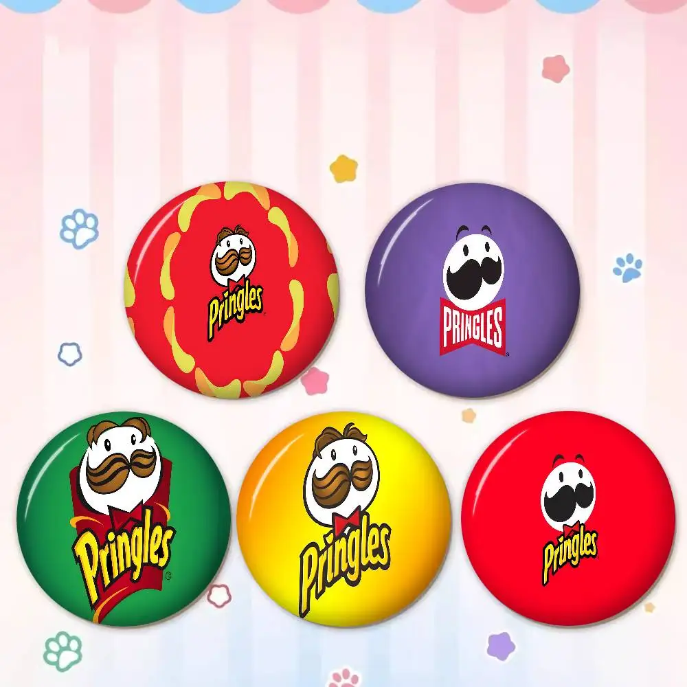 Broches Redondos de Dibujos Animados de 32/44/58mm de Fashion P-Pringles L-LLC, Broches Hechos a Mano para Mochilas, Accesorios de Joyería, Regalos, Insignias Creativas