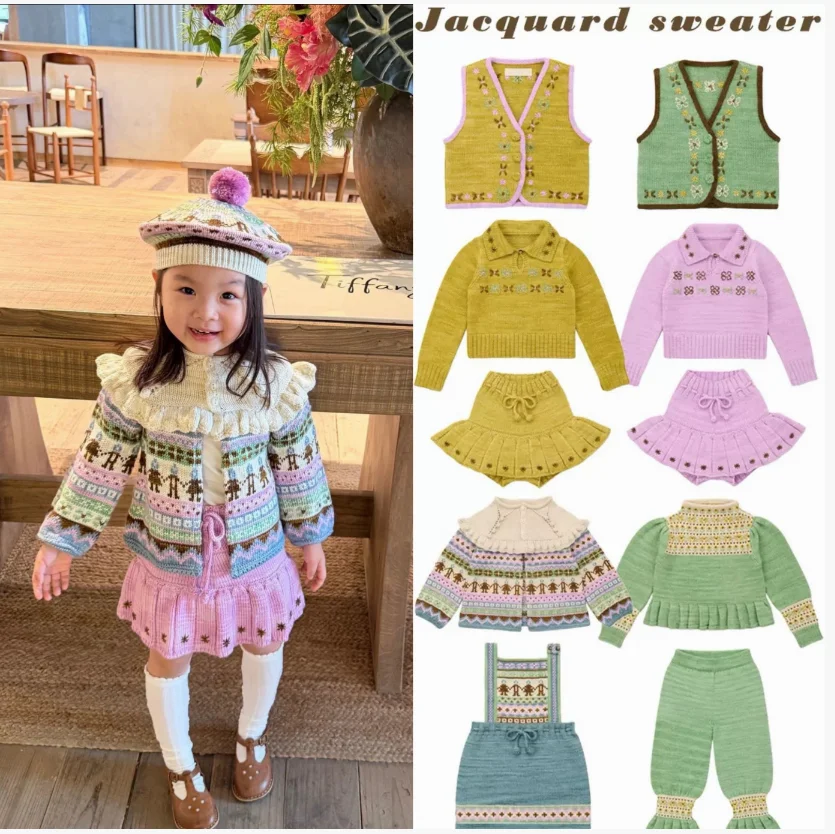Girls Sweater Coat 2026 Winter New Embroidered Lapel Fashion Warm Kids Knitted Vest Cotton Embroidered Thickened Girls Shorts