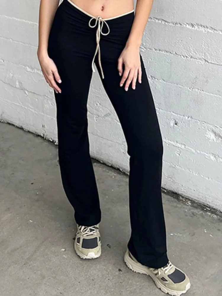 

Low Waist Slim Fit Micro Flare Pants Women Solid Colour Lace-Up Streetwear Women Casual Fashion Trousers Clothes Y2k Pants