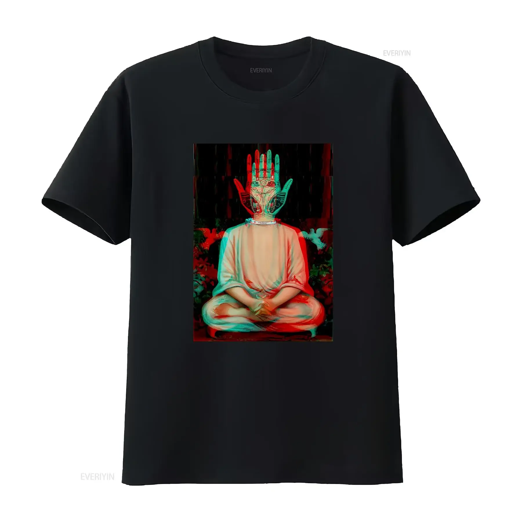 Traditional Buddha Trippy Yoga Hand Vest T Shirt 1610 vintage Washed designer clothes Versatile fashion graphic